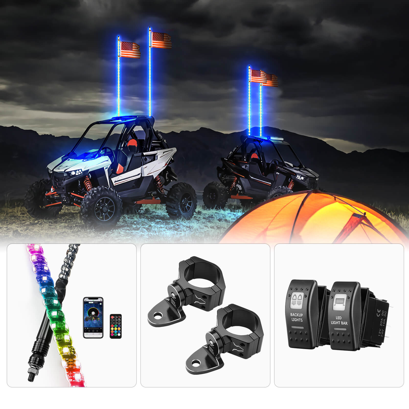 Kemimoto Whip Light LED spirale 3FT x2 RGB bluetooth