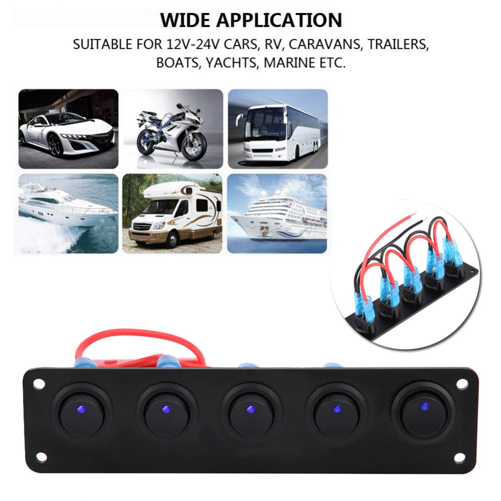 Kuuleyn pannello 5 interruttori basculanti 12-24V LED blu auto barca
