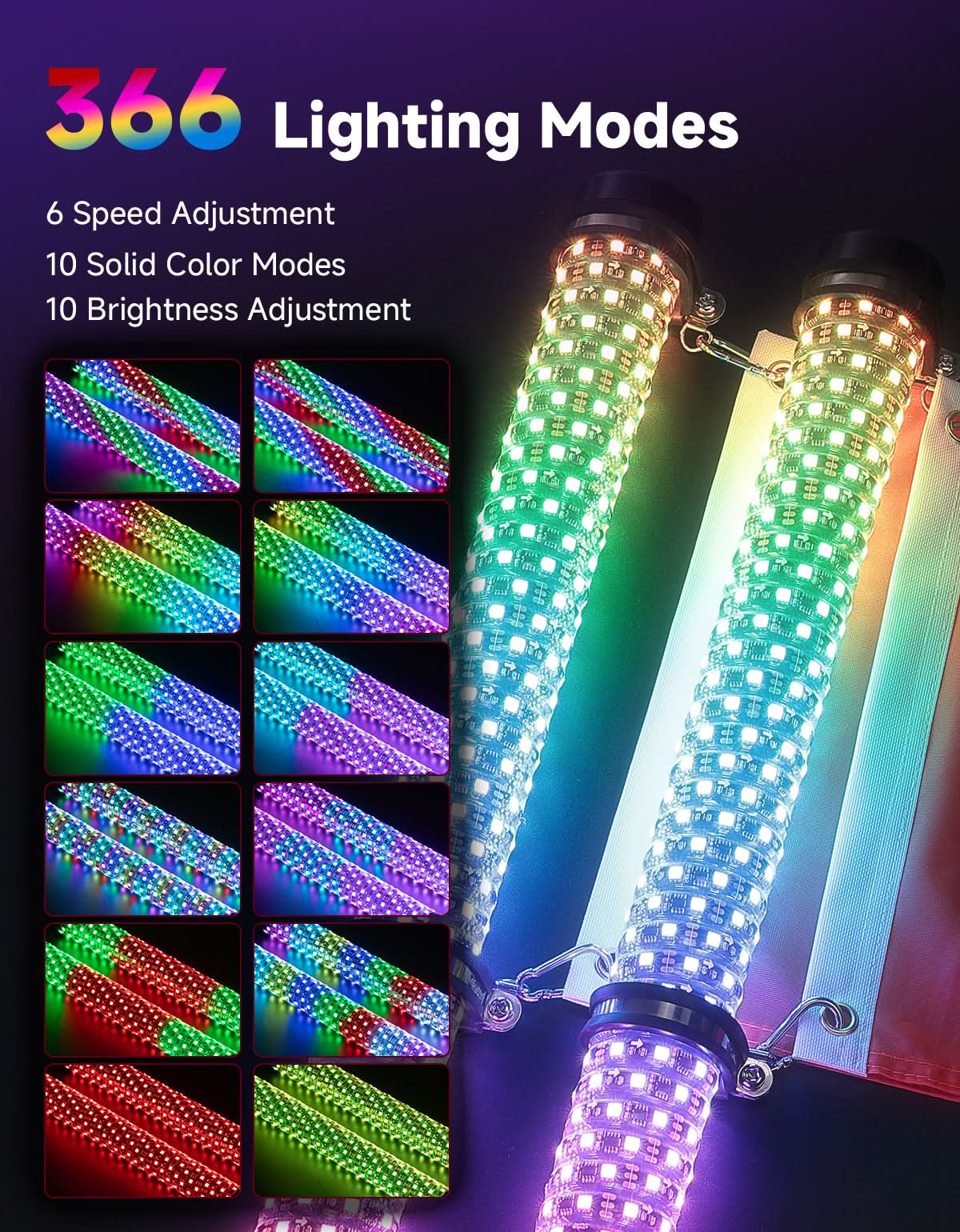 KEMIMOTO Whip Lights LED 3FT 2Pz RGB con Freccia