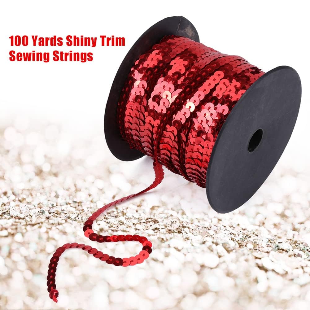 Hapivida 6mm Nastro Paillettes Rosso 2 Rotoli 100 Yard PVC