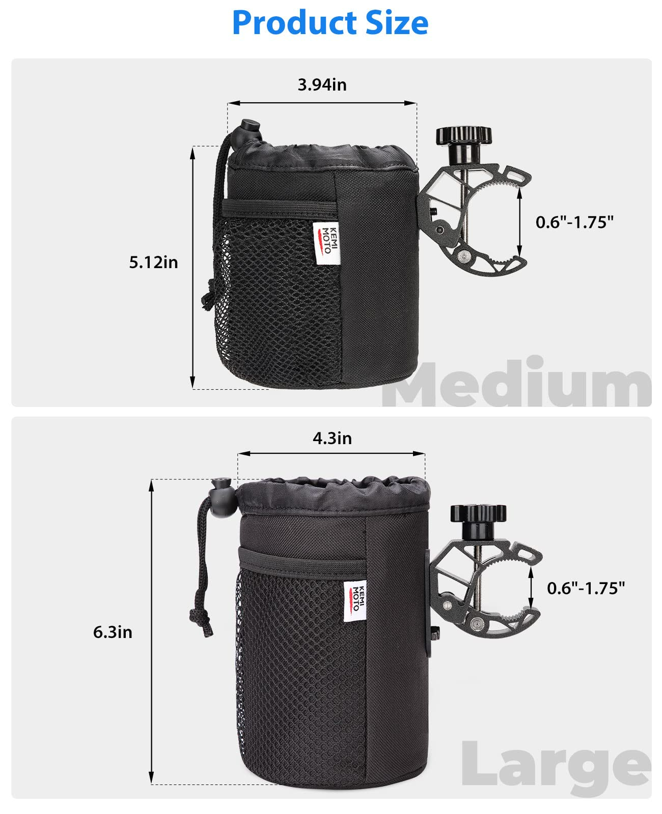 KEMIMOTO portabicchieri Oxford Medium con morsetto singolo nero