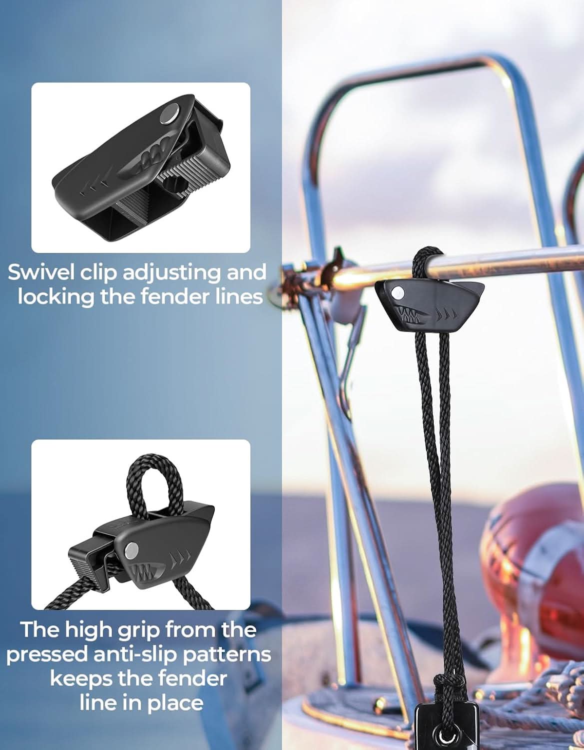 Kemimoto Shark clip parabordi barca nylon 2 pezzi