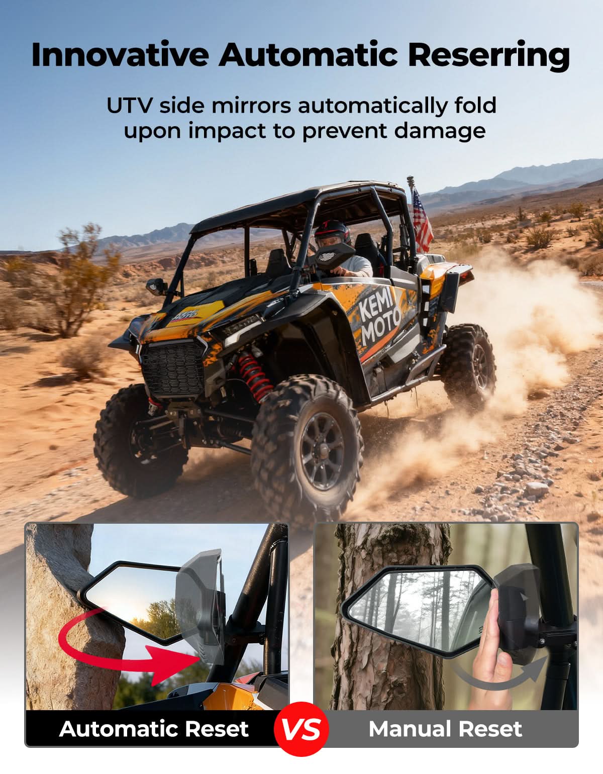 KEMIMOTO Specchietti UTV pieghevoli bandiera USA convessi