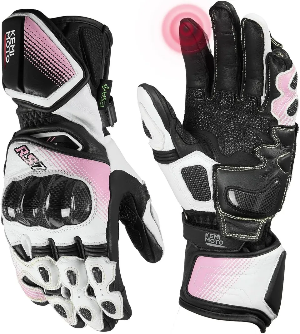 KEMIMOTO Guanti Moto Donna Carbonio Rosa S Pelle