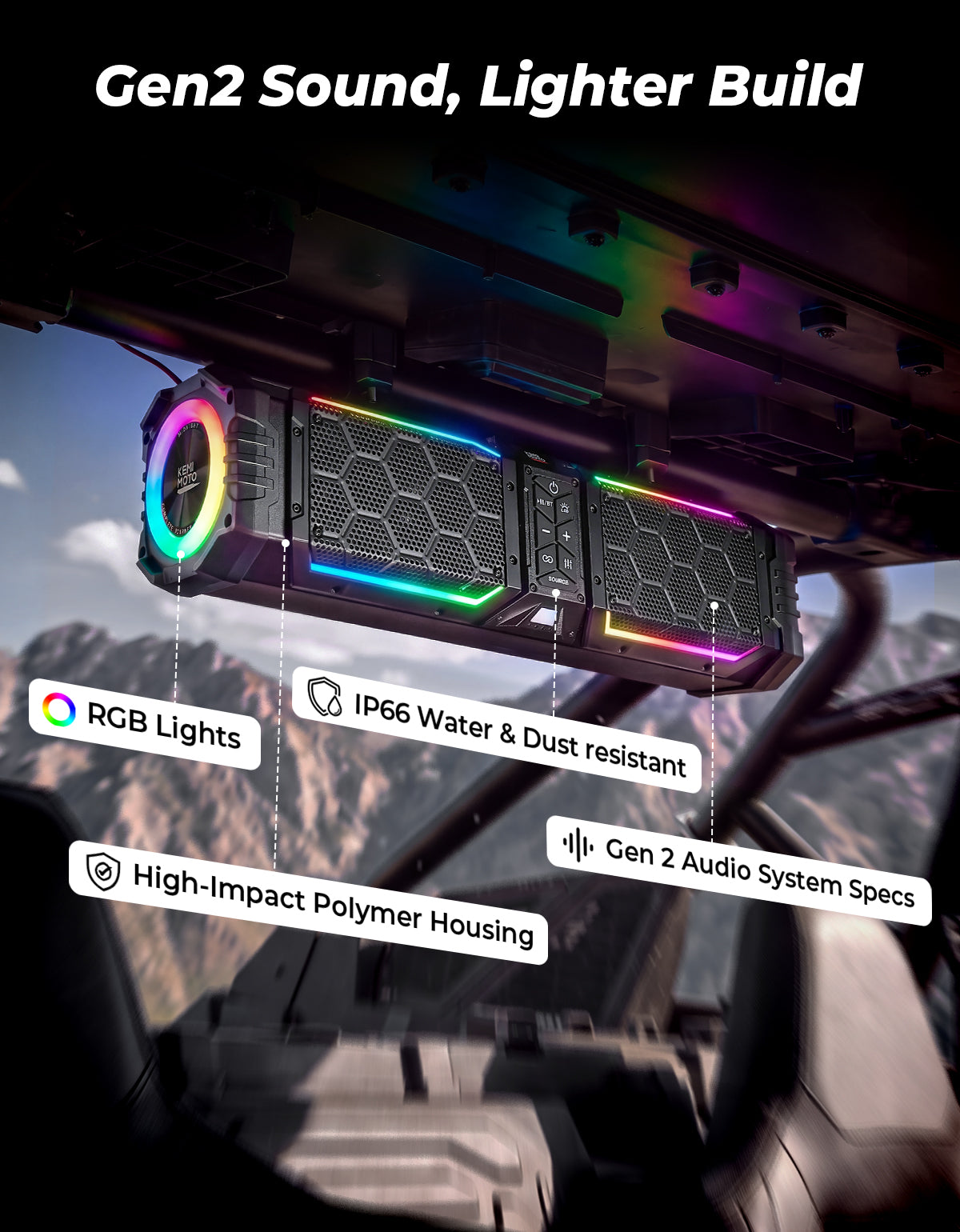 KEMIMOTO Midnight 50 Lite Gen2 Soundbar UTV 20" 6 Altoparlanti