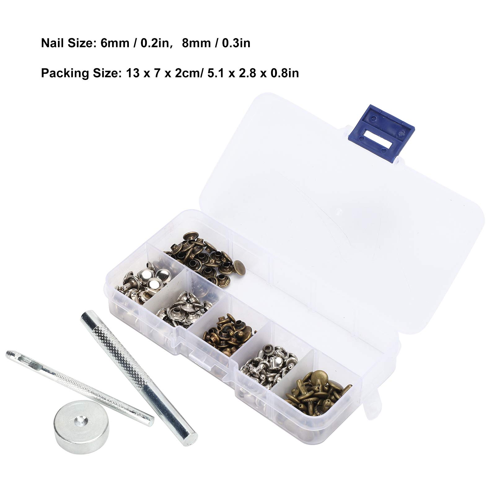 Kuuleyn Kit Rivetti Pelle 120 Pezzi 6/8mm Doppia Calotta