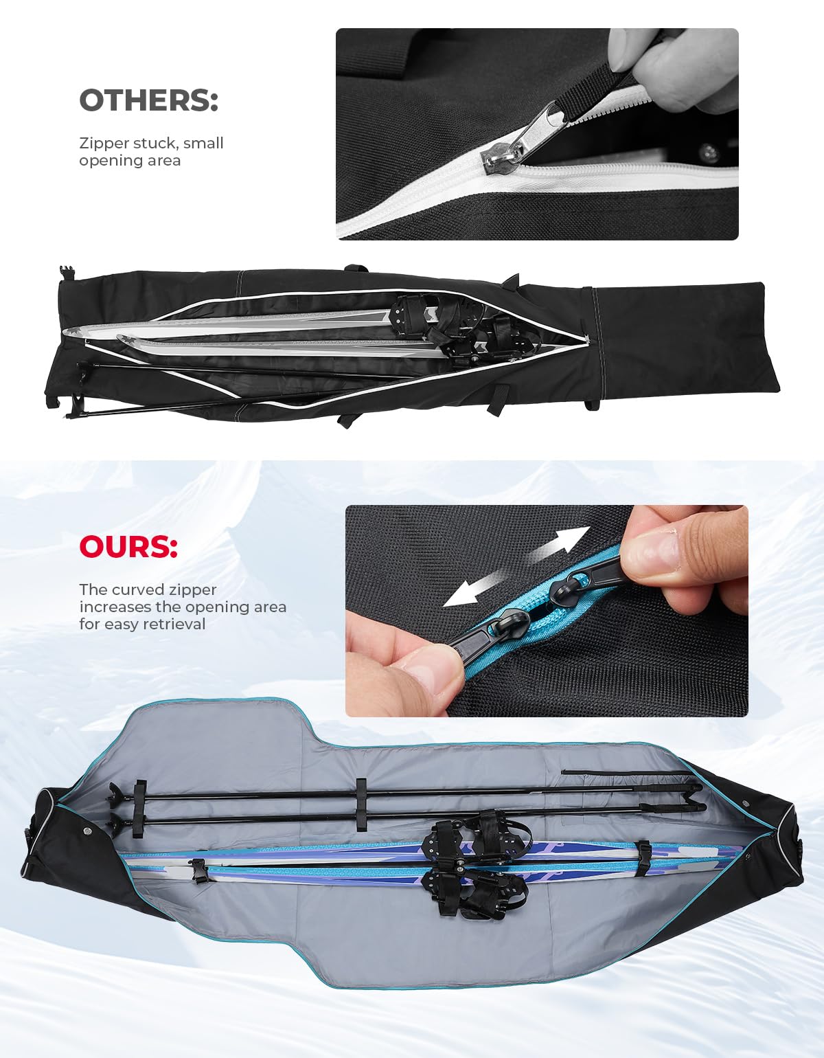 KEMIMOTO sacca snowboard sci imbottita 200cm blu