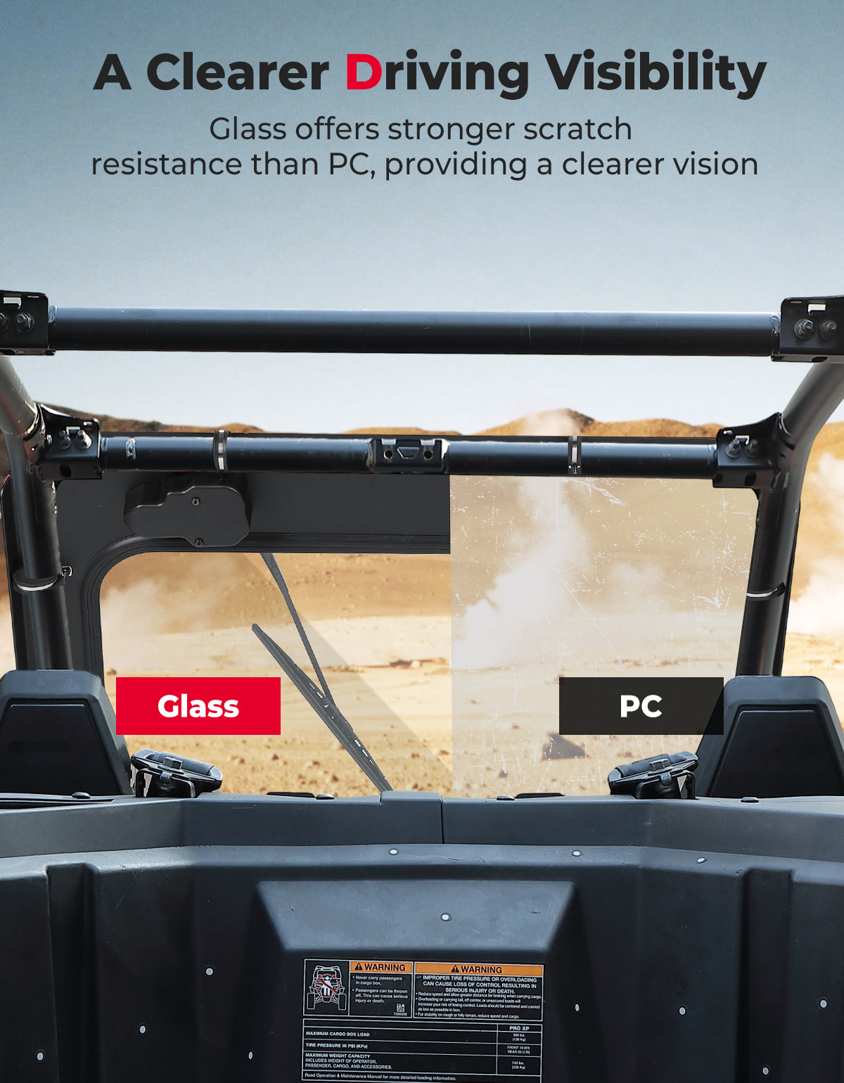 Kemimoto parabrezza vetro RZR Pro XP Turbo R con tergicristallo