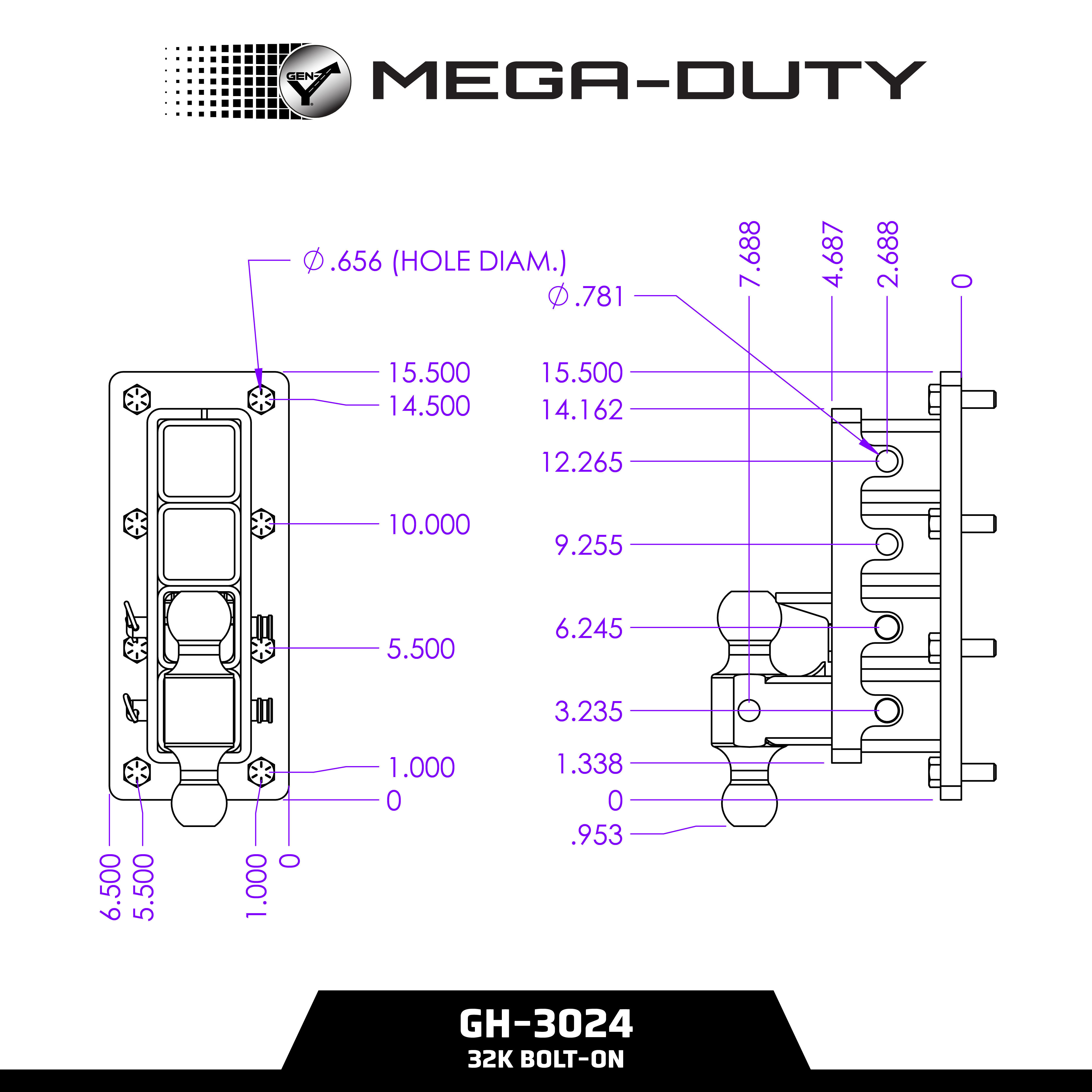 GEN-Y MEGA-DUTY Bolt-On gancio traino regolabile 2" 16K