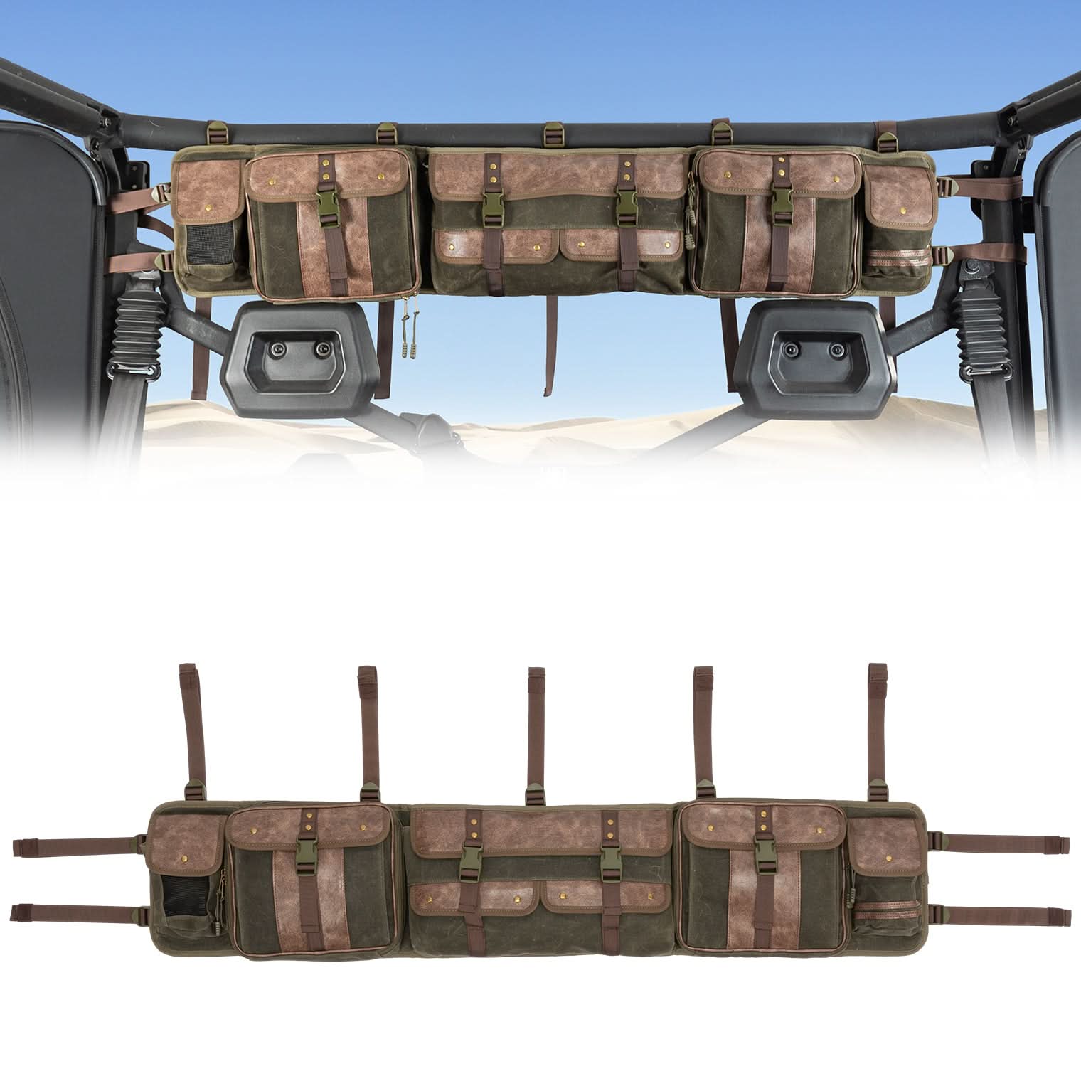 Kemimoto UTV borsa roll-bar canvas con tasche verde army