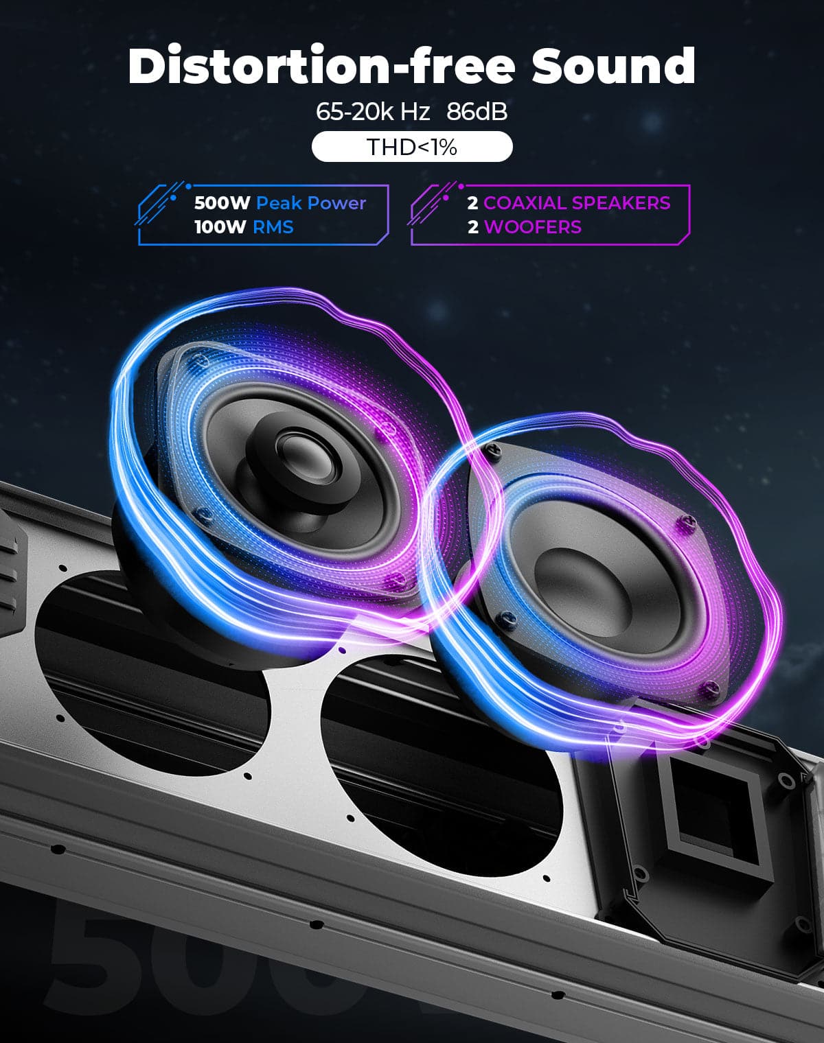 KEMIMOTO Midnight SL60 Gen1.5 soundbar 26" RGB metallo