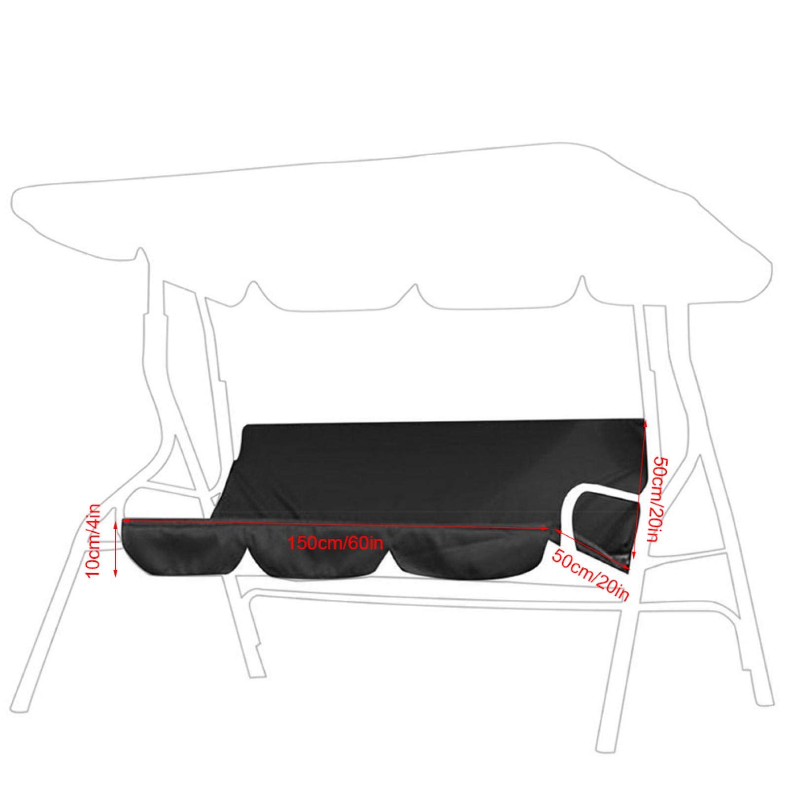 Kuuleyn Cuscino Altalena 3 Posti Nero Impermeabile 150 cm