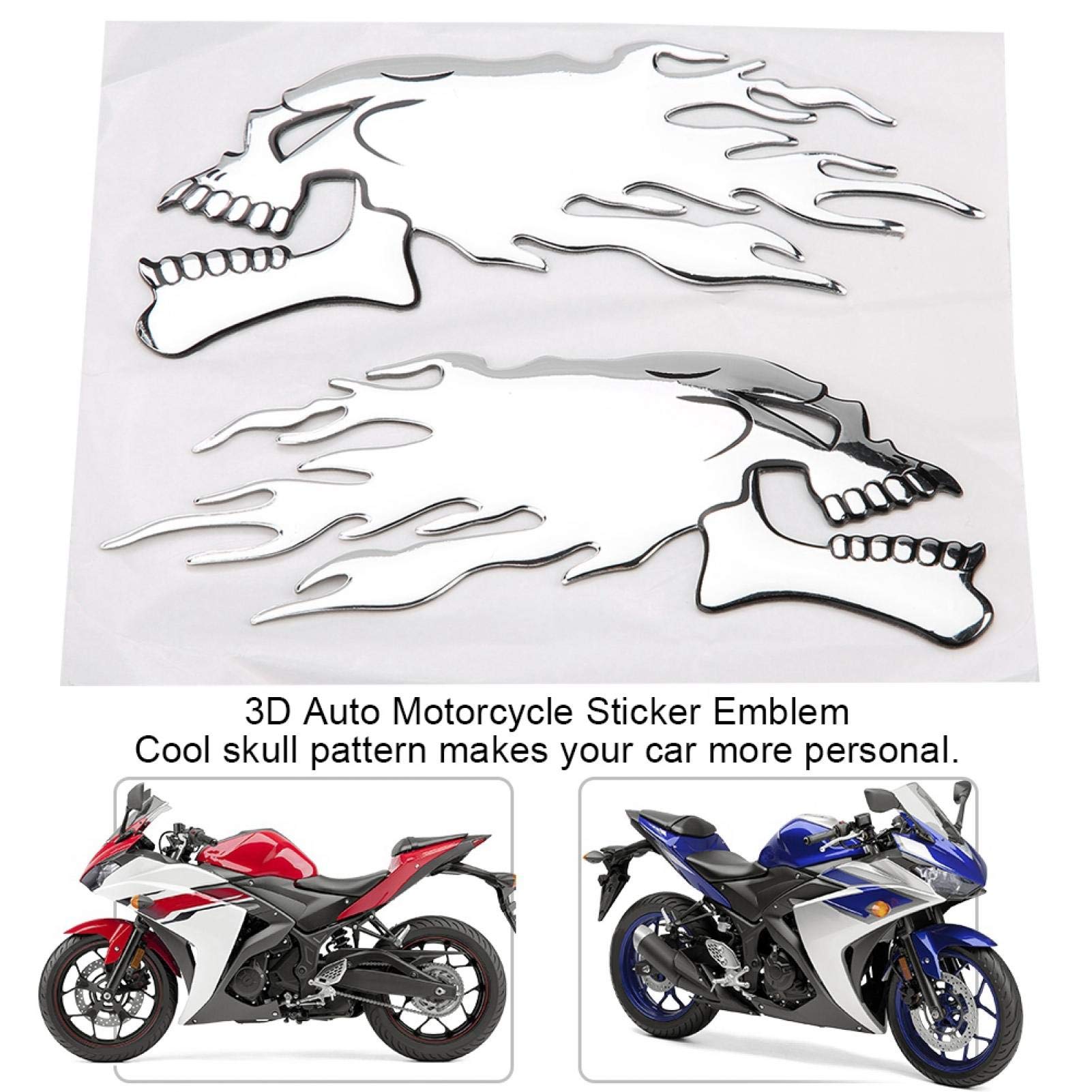 Kuuleyn sticker moto teschio 3D argento 2 pezzi gomma