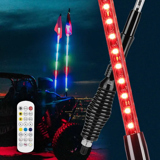 KEMIMOTO Whip Lights LED 5FT UTV 2Pcs con Molle RGB