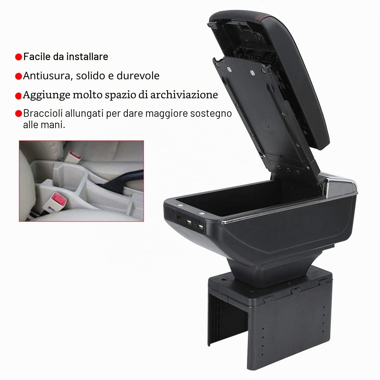 Kuuleyn bracciolo auto universale nero con USB