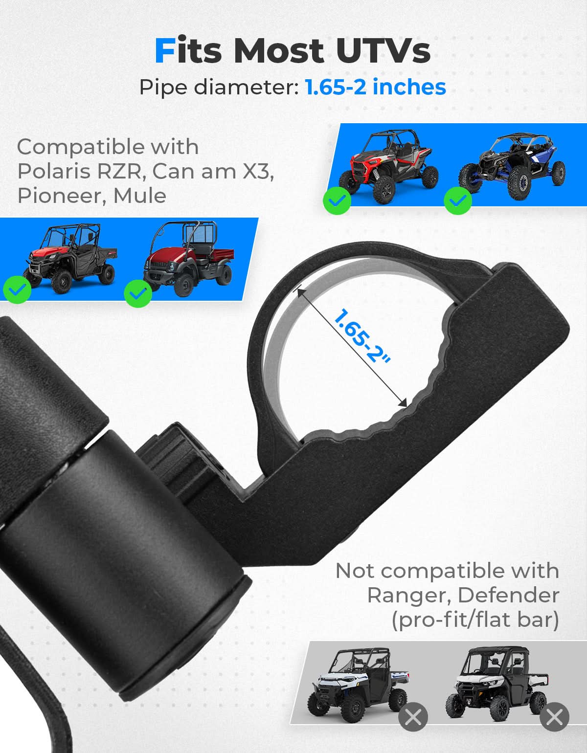 KEMIMOTO Specchietti Laterali UTV per Roll-Bar 42-51mm Antipioggia