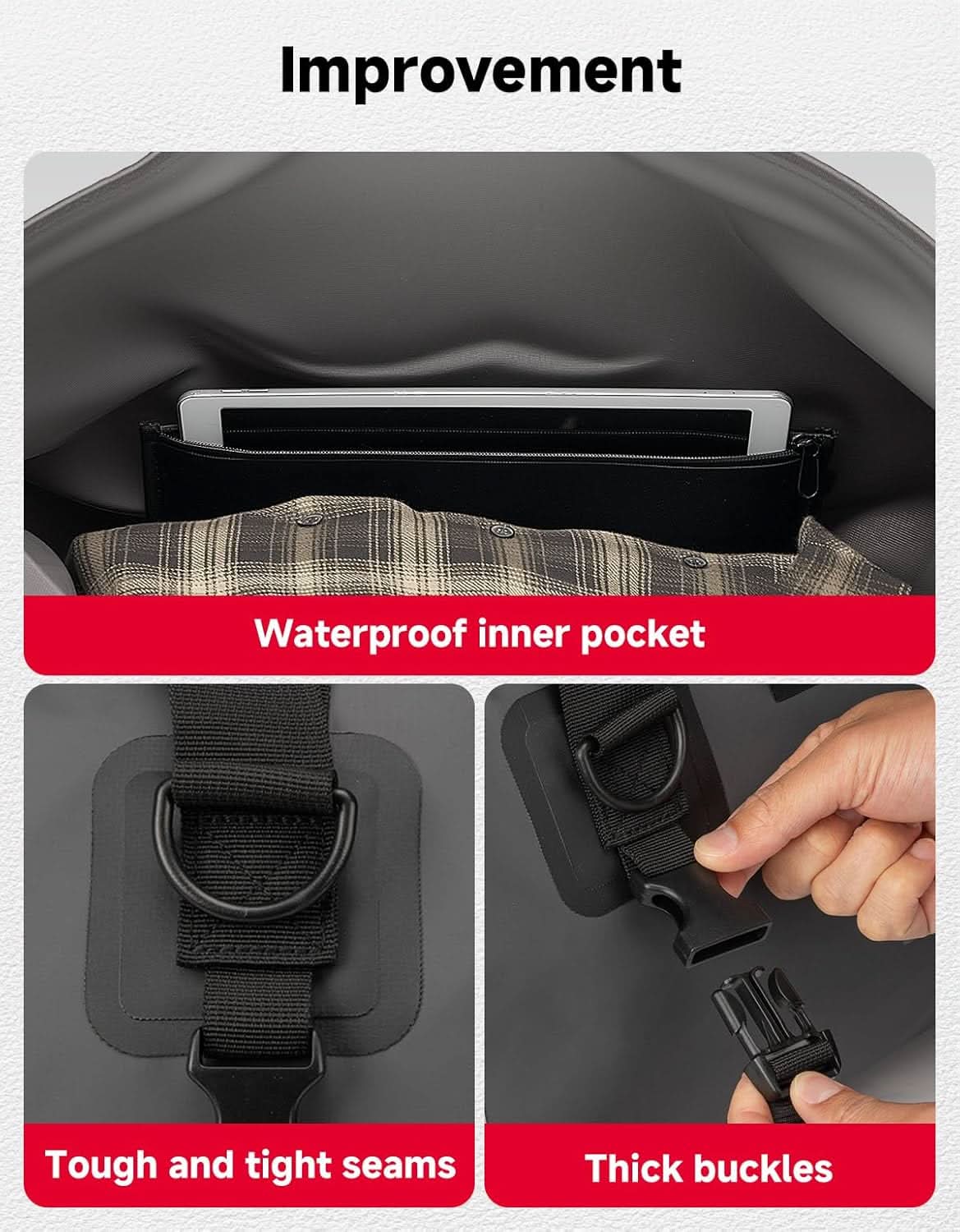 KEMIMOTO borsa moto impermeabile 40L grigia IPX6