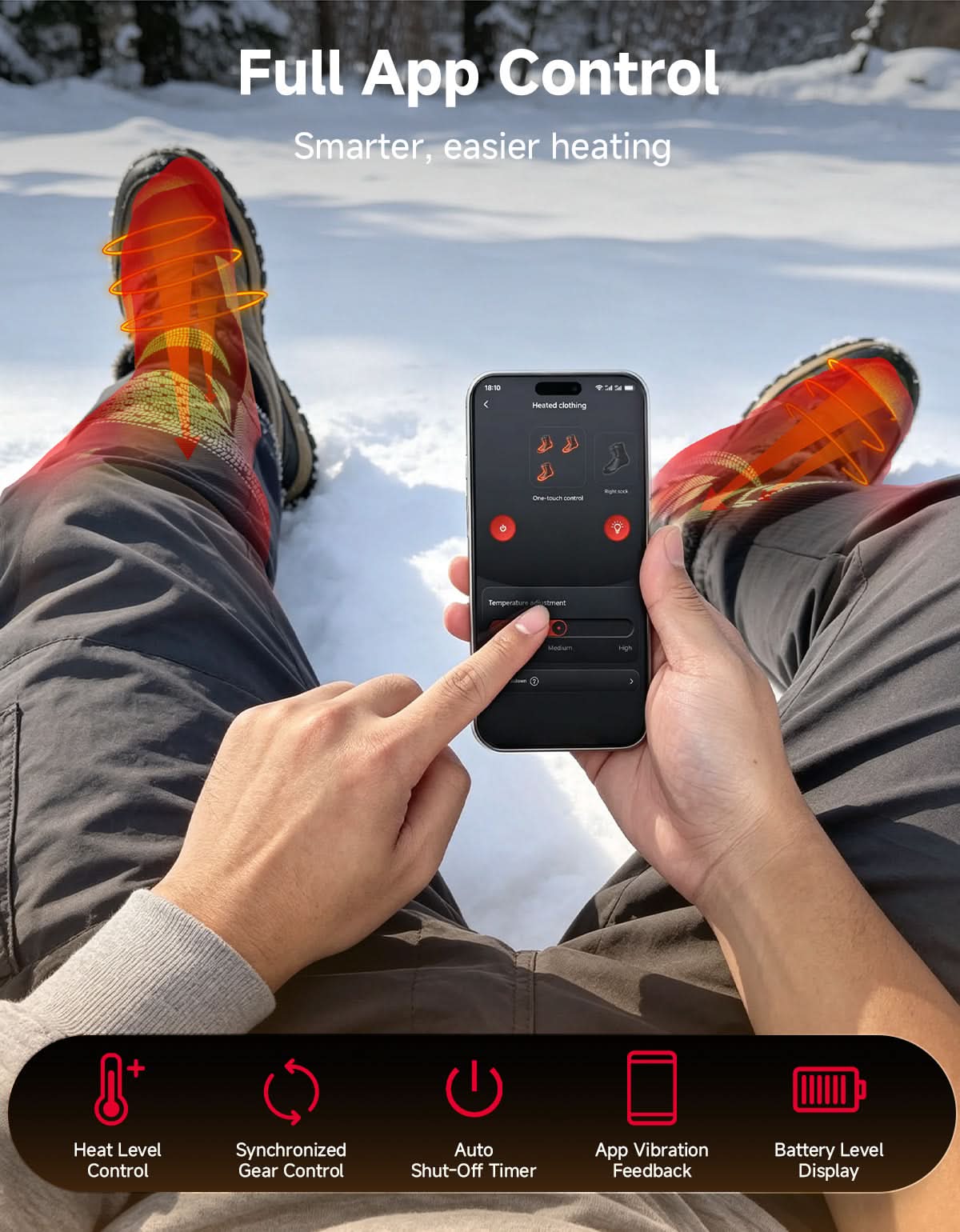 KEMIMOTO calze riscaldate nere app 5000mAh 2 pezzi lana
