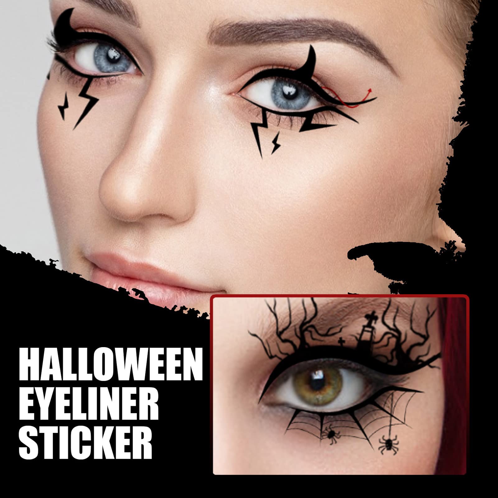 Kuuleyn Halloween adesivi eyeliner 8 fogli ragno pipistrello