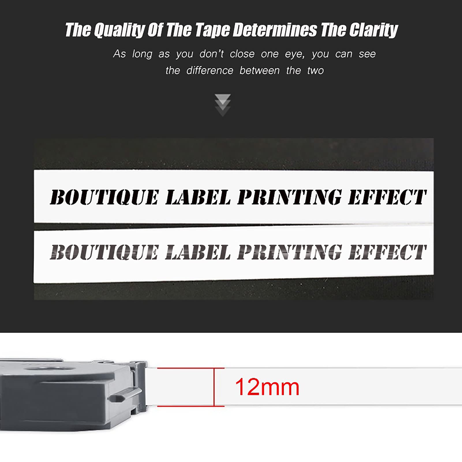 Kuuleyn TZe-231 Nastro Etichette Laminato Nero su Bianco 12mm