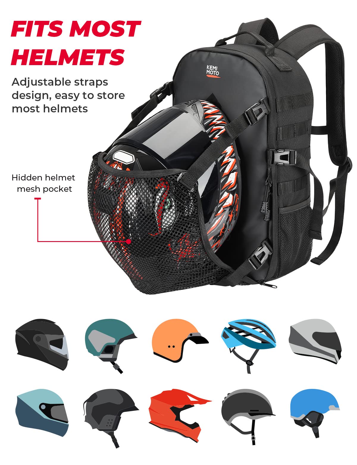 KEMIMOTO zaino moto porta casco 20L impermeabile nero
