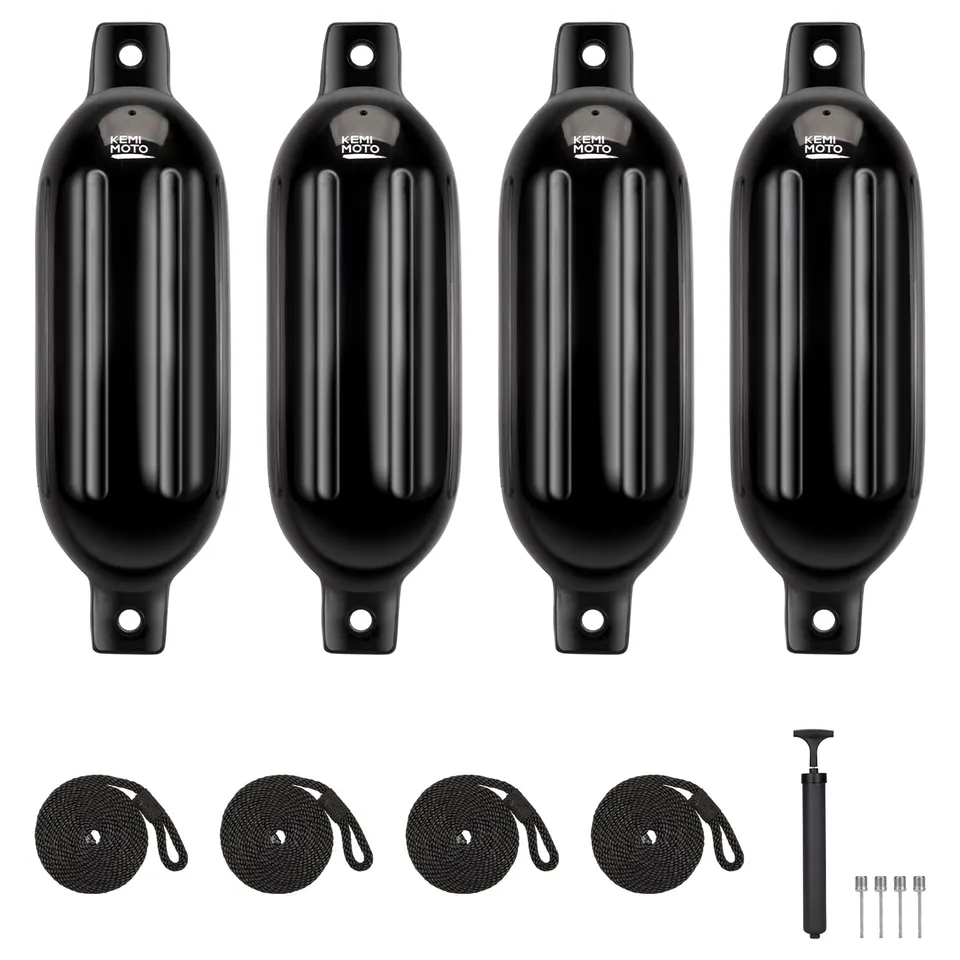 KEMIMOTO parabordi gonfiabili barca 25-35ft set 4 pezzi neri