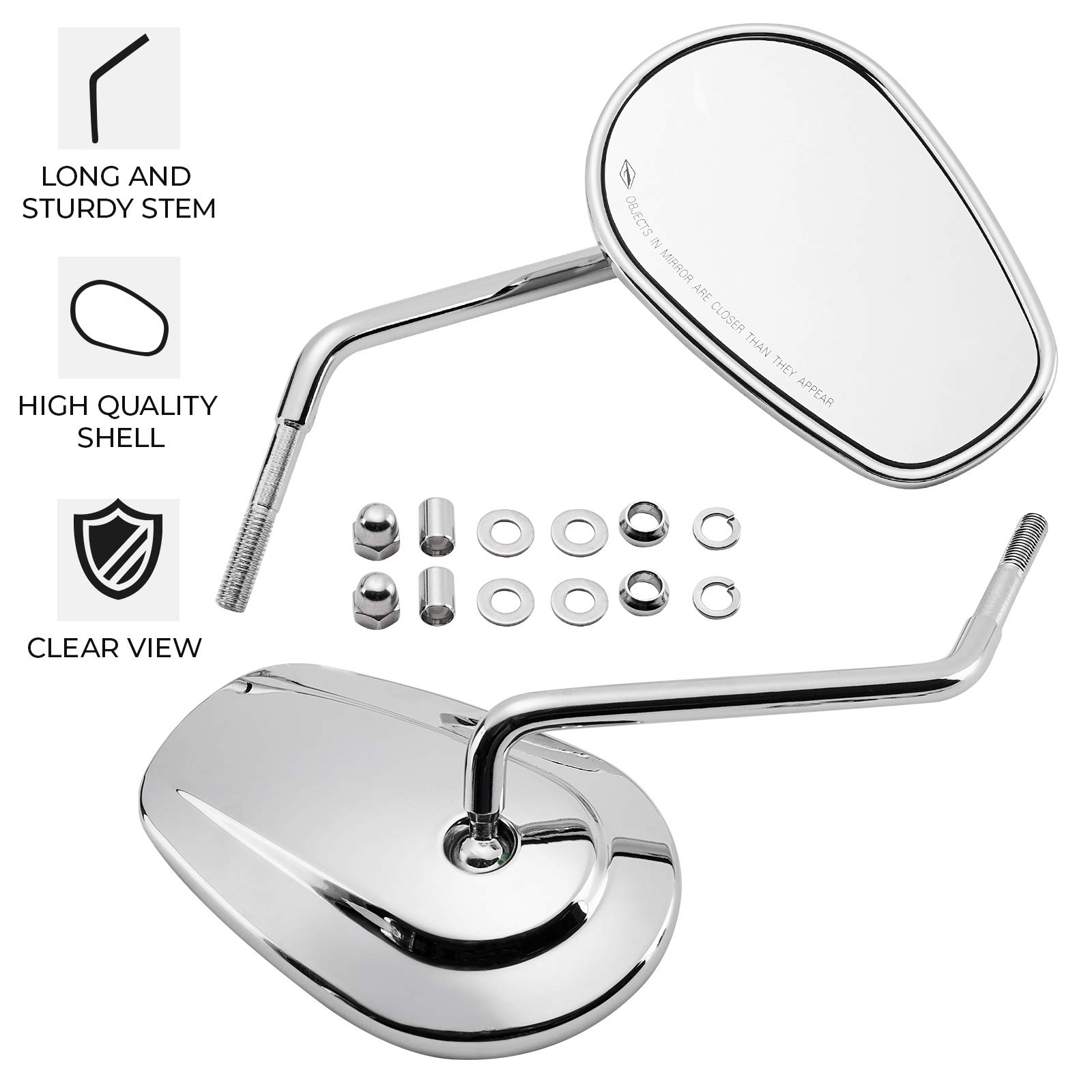 KEMIMOTO specchi Harley M8 neri stelo lungo ovali coppia