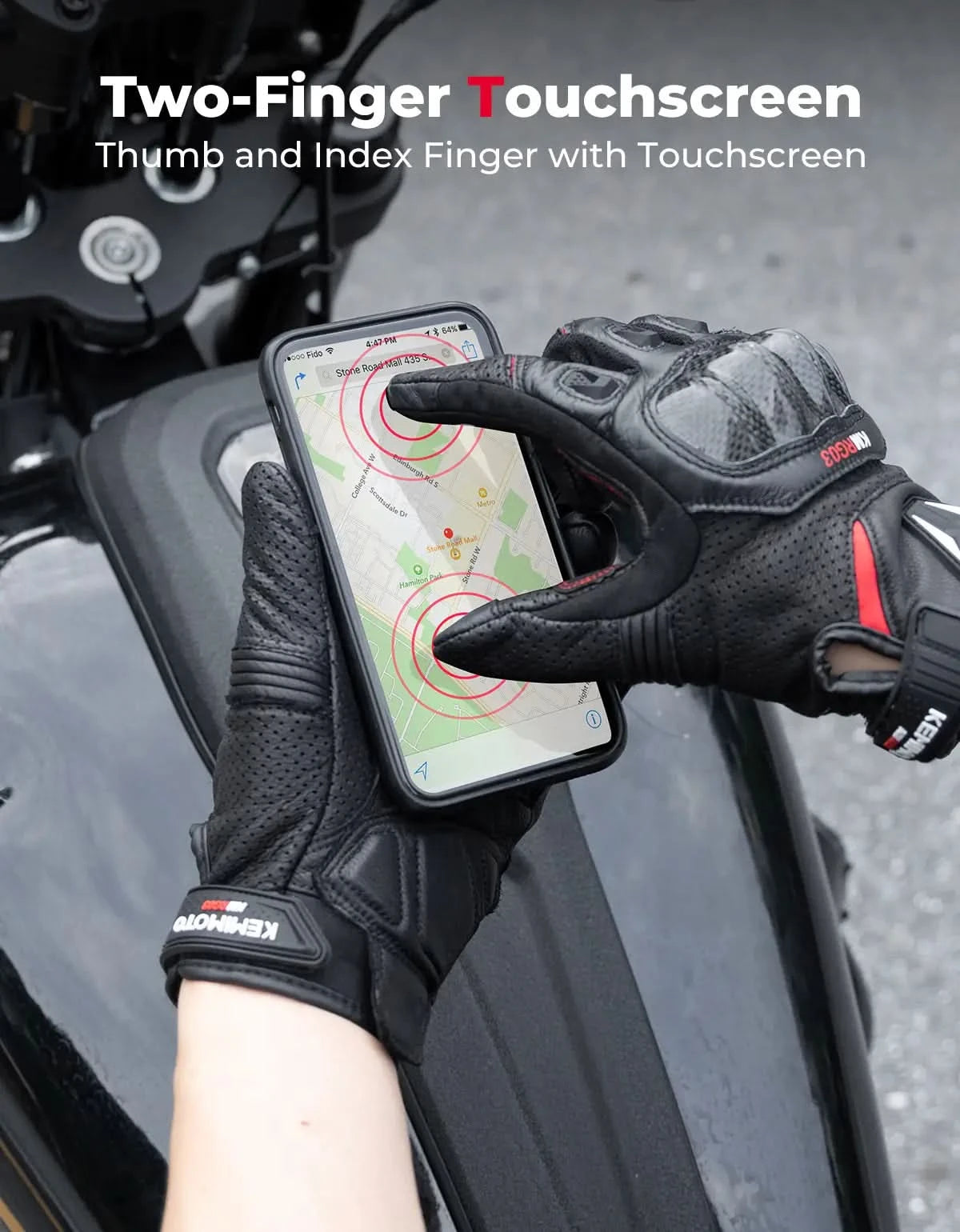 KEMIMOTO Guanti Moto Pelle Pecora Neri Touch Screen M