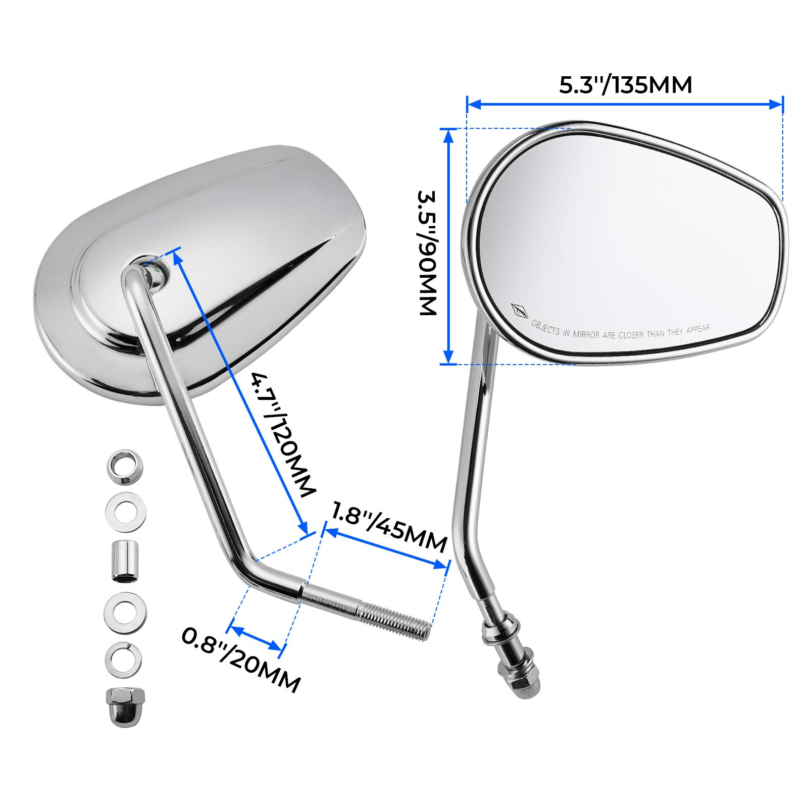 KEMIMOTO specchi Harley M8 neri stelo lungo ovali coppia
