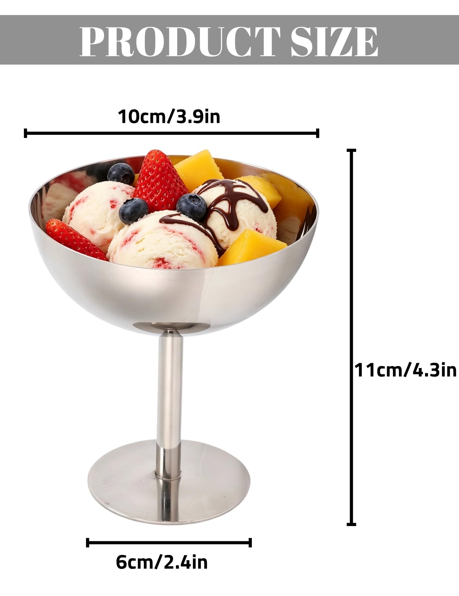 Hapivida coppa gelato acciaio inox con base set 4 pezzi 6x11 cm
