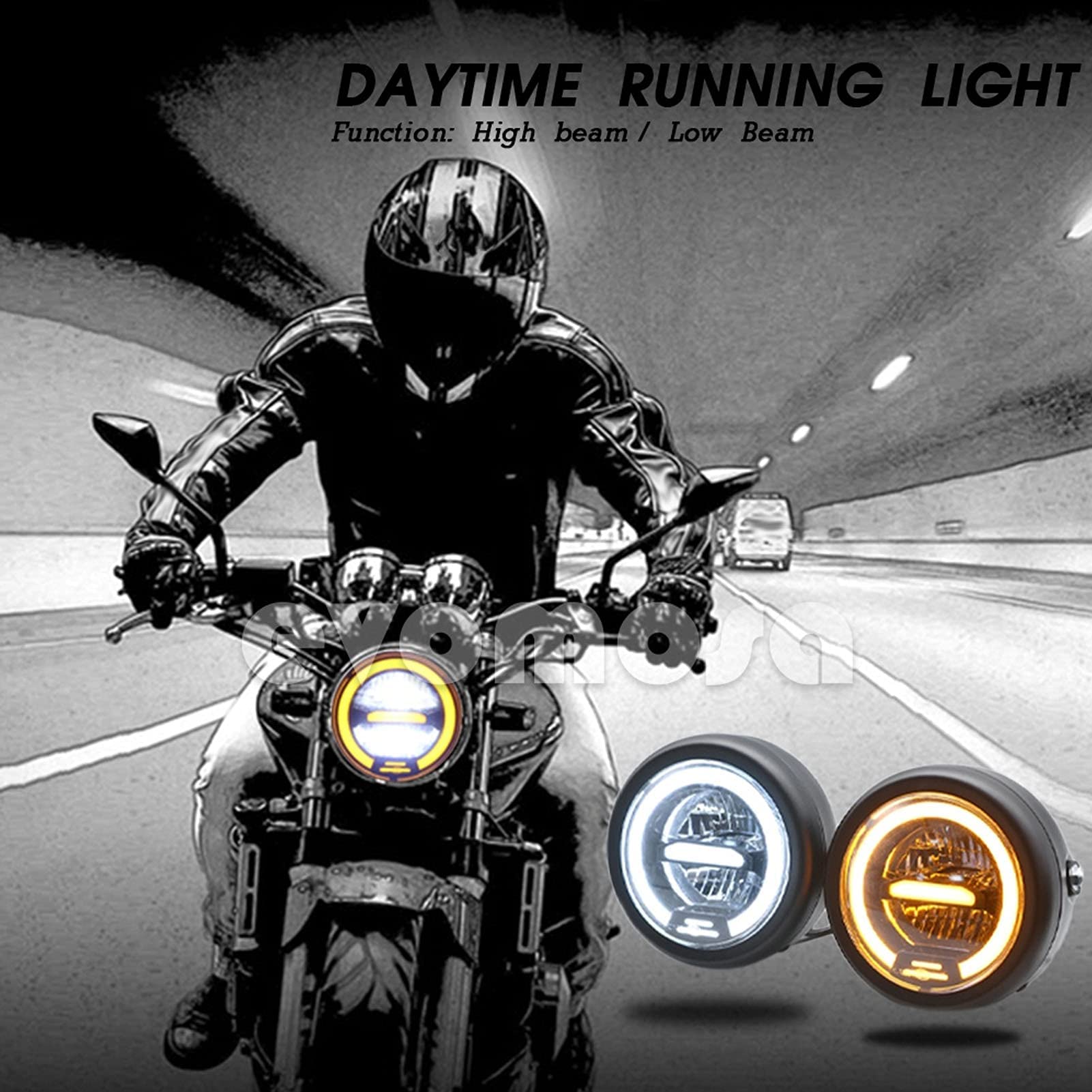 Hapivida Faro Moto LED Rotondo 6,5 Pollici Nero 12-24V Angel Eyes