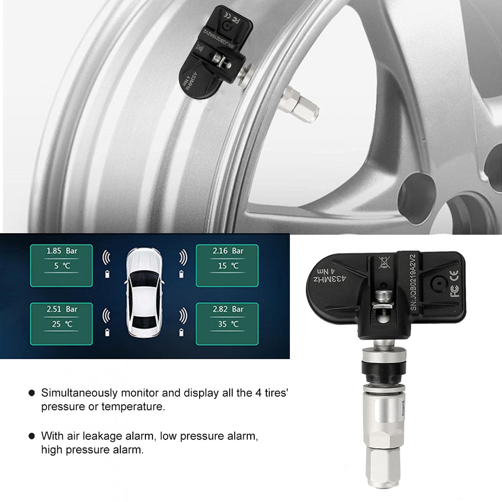 Kuuleyn TPMS USB Monitor Pressione Pneumatici 4 Sensori