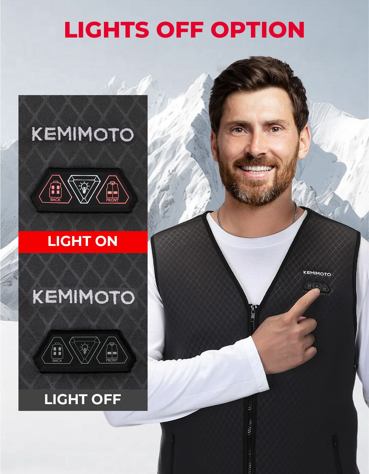 KEMIMOTO Gilet Riscaldato Uomo Nero 6 Zone