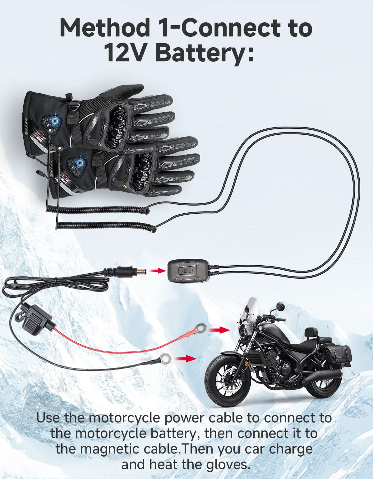 Kemimoto guanti riscaldati cavo magnetico 12V moto
