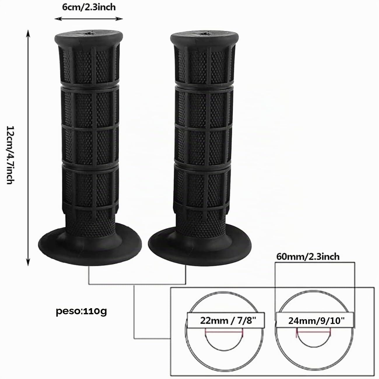 Hapivida Manopole Manubrio Moto 22 mm Nero Gomma Antiscivolo
