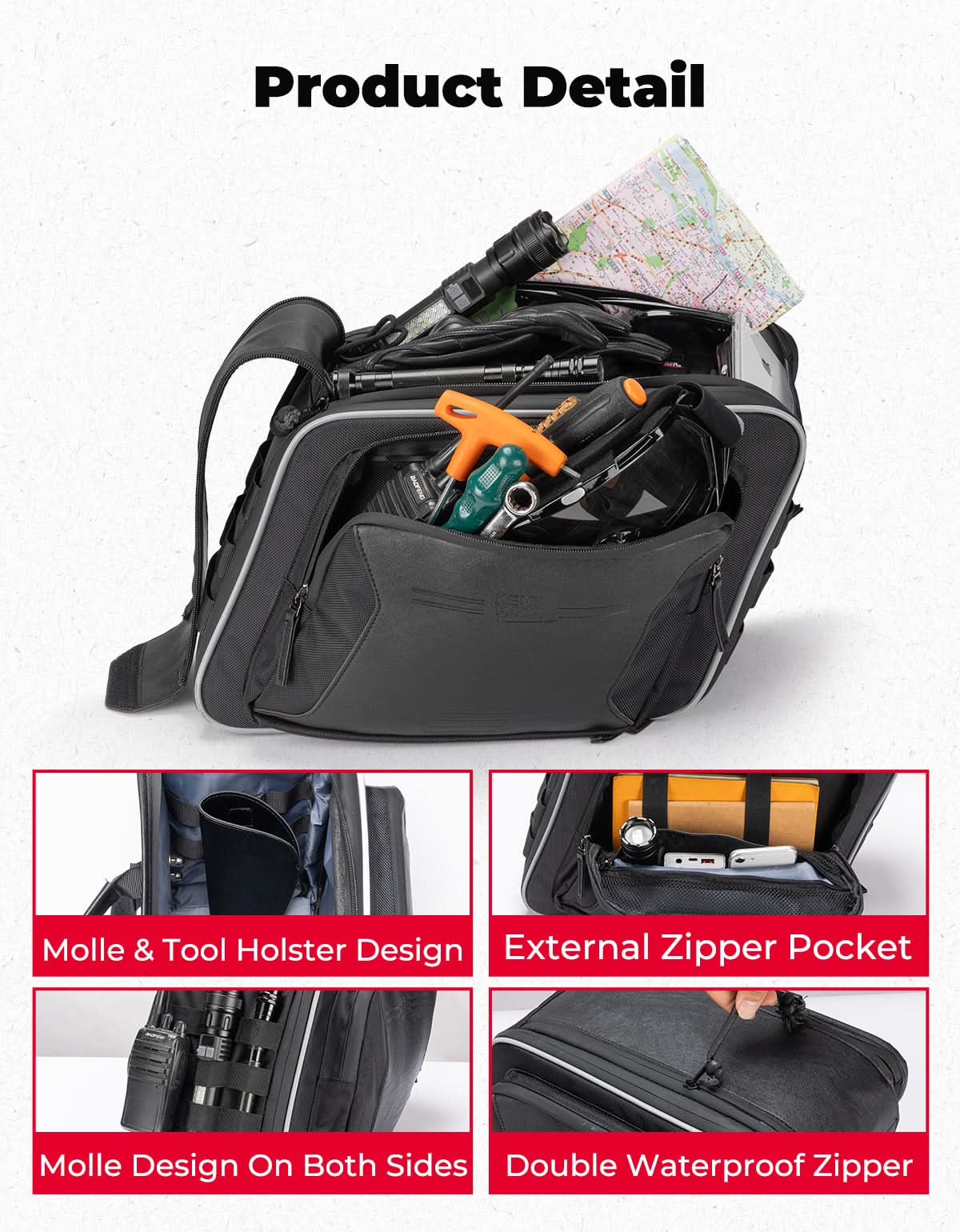 KEMIMOTO Cruiser Borse Laterali Moto Espandibili 30L