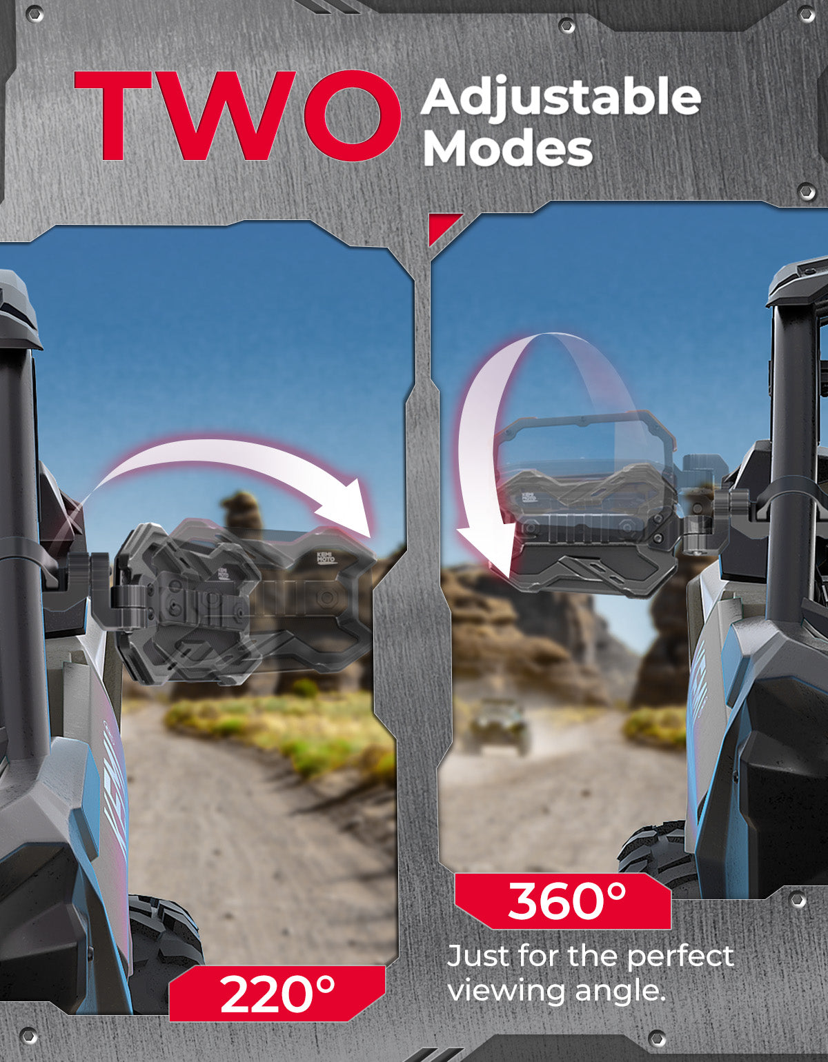KEMIMOTO Mirror X specchi UTV coppia neri roll-bar 1.65-2" CNC