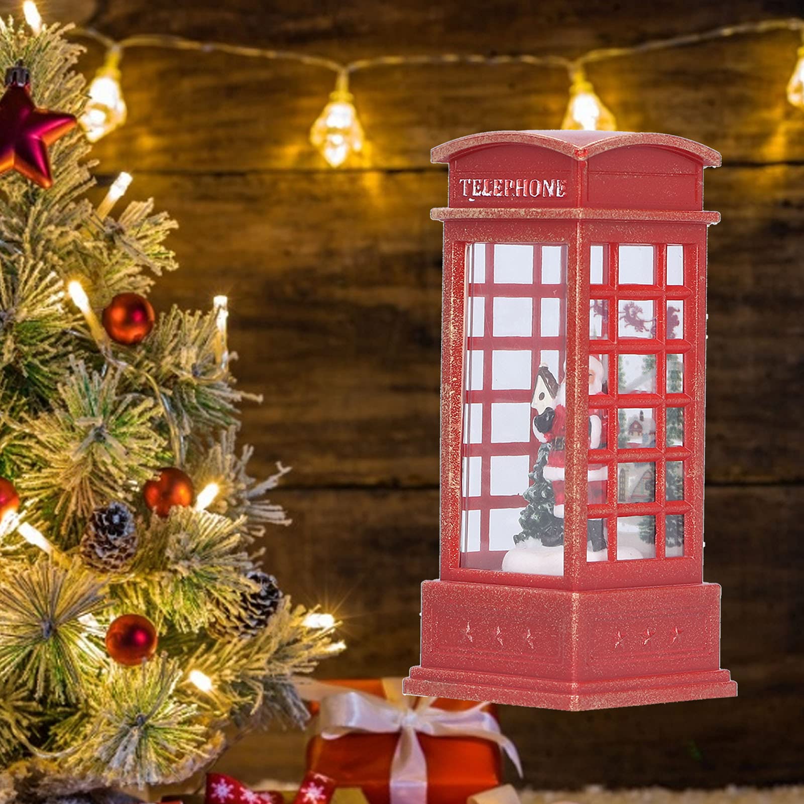 Hapivida Cabina Telefonica Natale LED Rossa C Un Pezzo