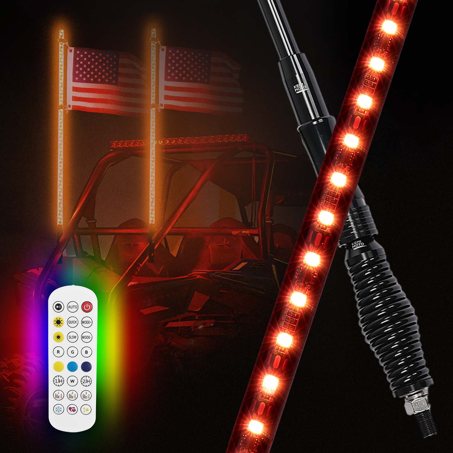 Kemimoto Whip Lights frustini LED 2 pezzi 3FT RGB IP67