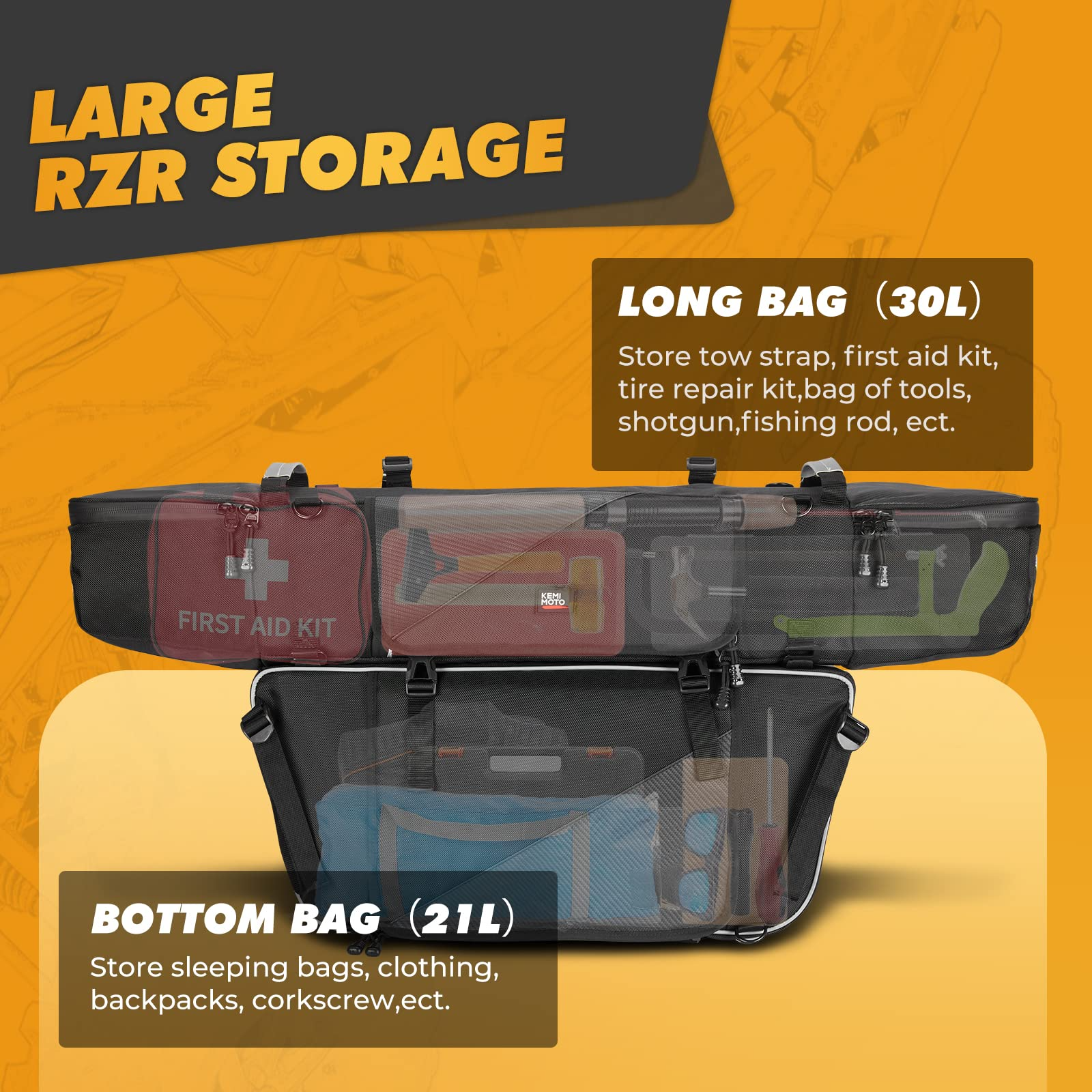 KEMIMOTO Borsa Posteriore 51L per Polaris RZR XP 1000 Impermeabile