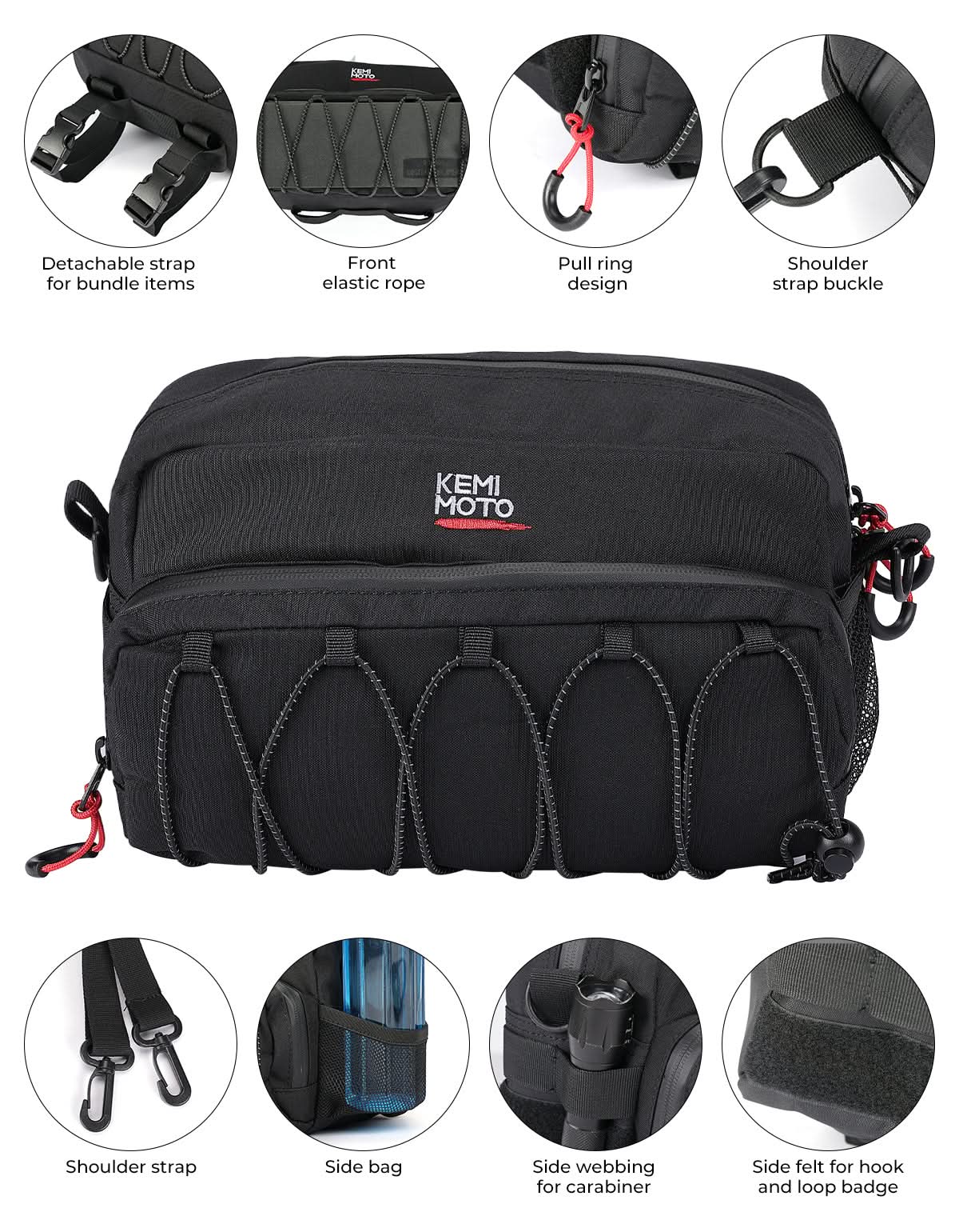 KEMIMOTO borsa manubrio moto universale con tasca occhiali
