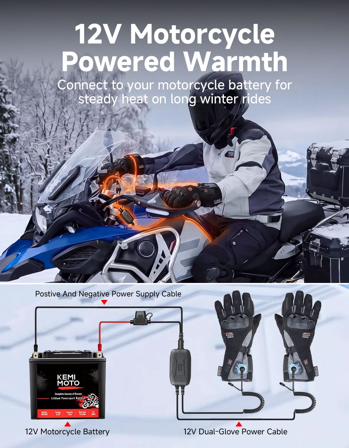 Kemimoto guanti moto riscaldati ADV impermeabili