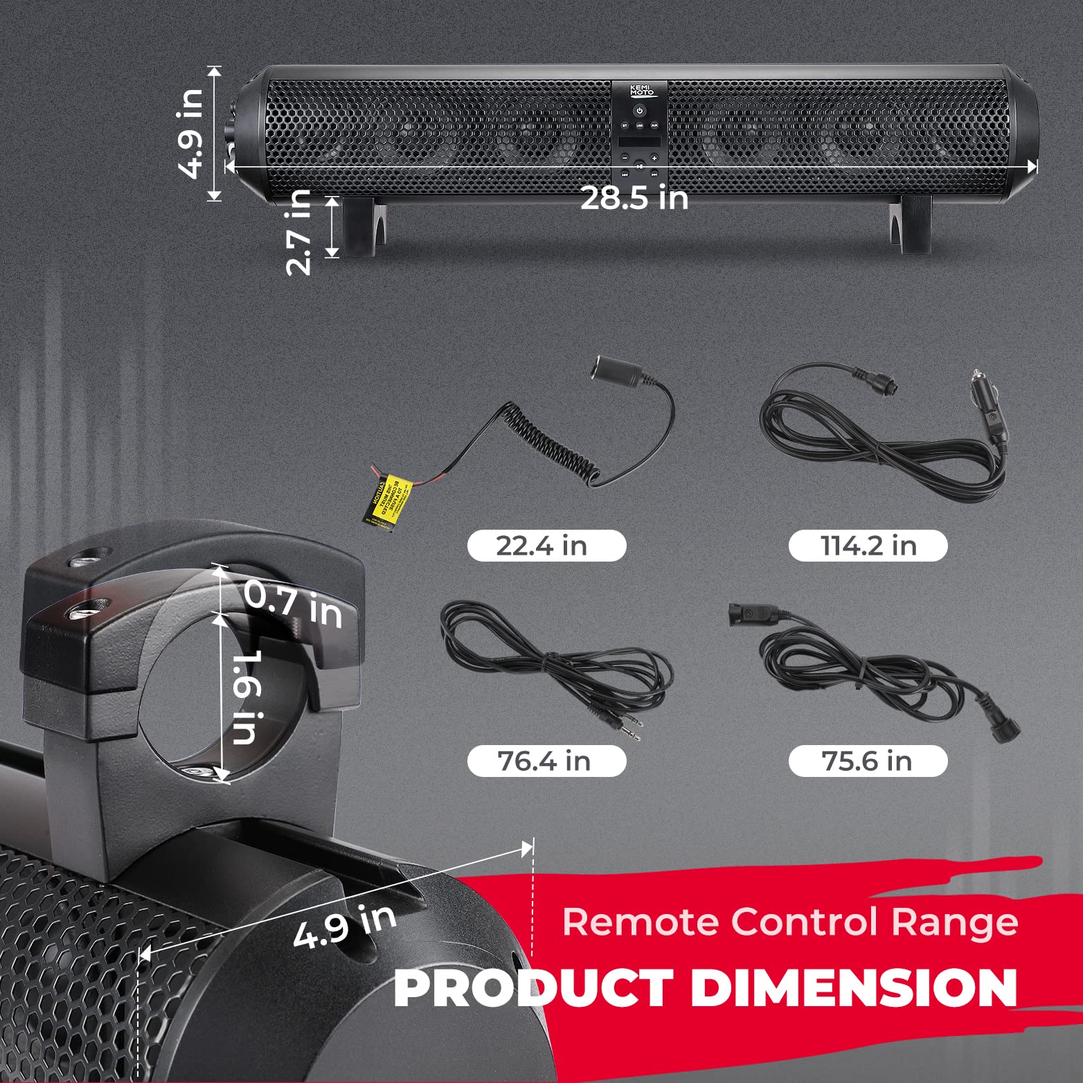 KEMIMOTO 28" soundbar bluetooth UTV 6 altoparlanti 500W