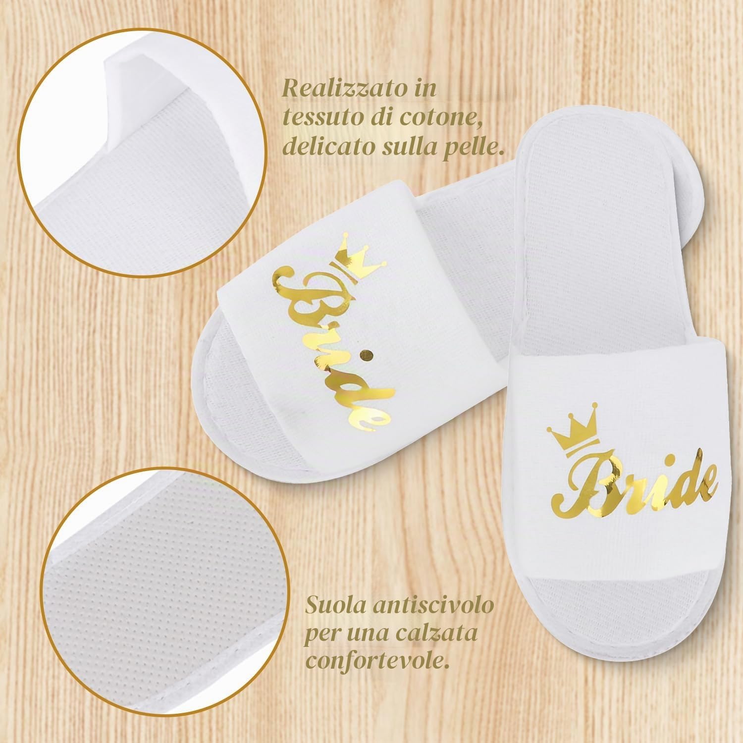 Hapivida Pantofole Sposa Usa e Getta 5 Paia Bianche Hotel