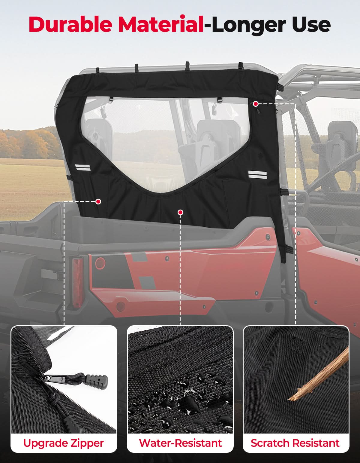 KEMIMOTO Pioneer 1000 lunotto posteriore con zip e strisce