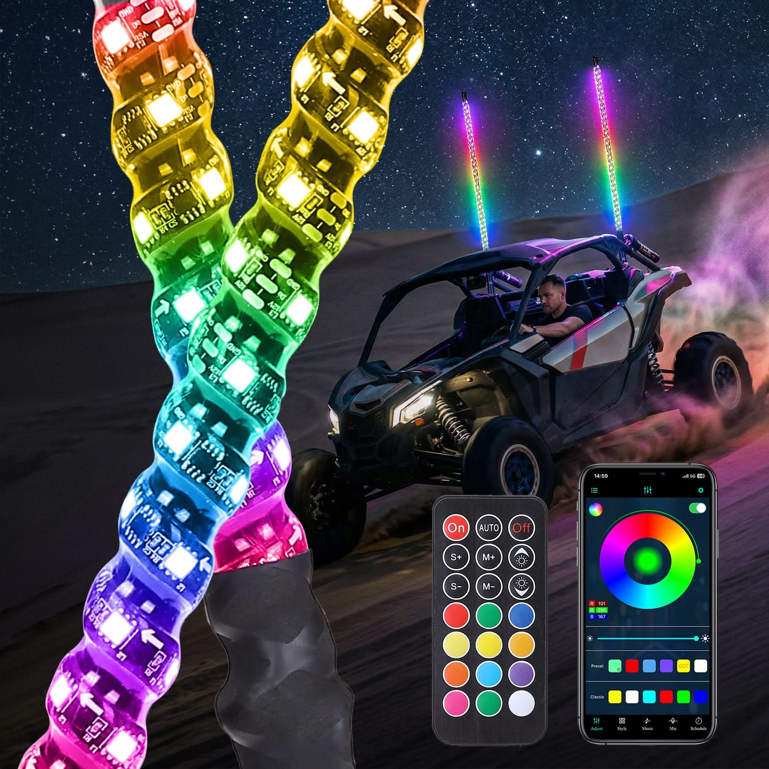 KEMIMOTO UTV fruste LED RGB 3FT 2 pezzi 12V