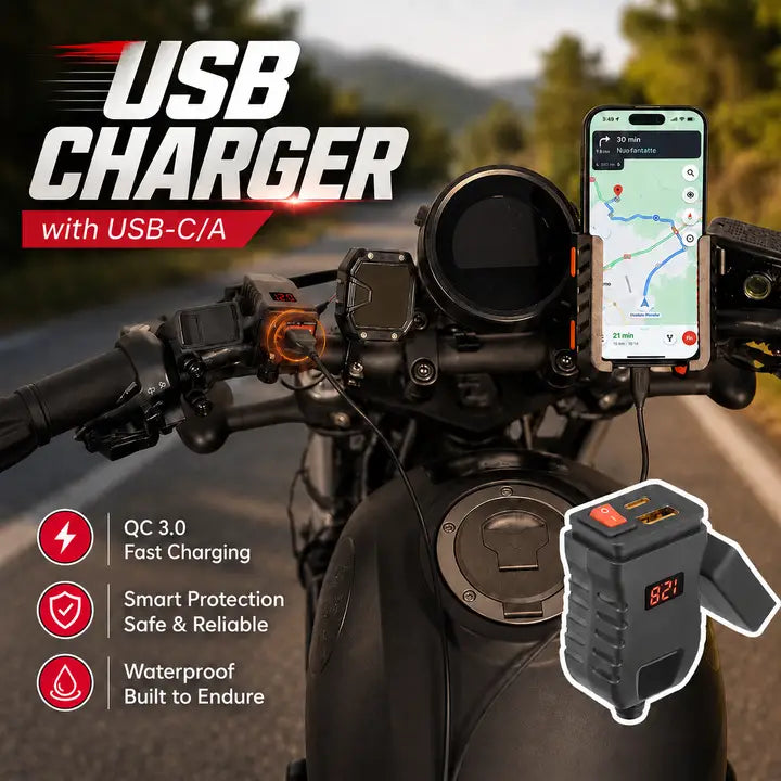 KEMIMOTO Caricabatterie USB Moto USB-C USB-A 30W IP66