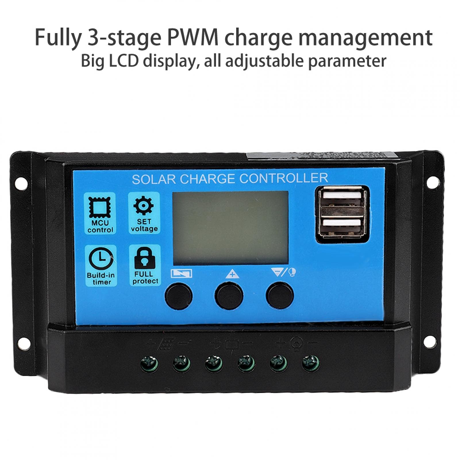 Kuuleyn Regolatore Carica Solare PWM 30A LCD USB 12V 24V