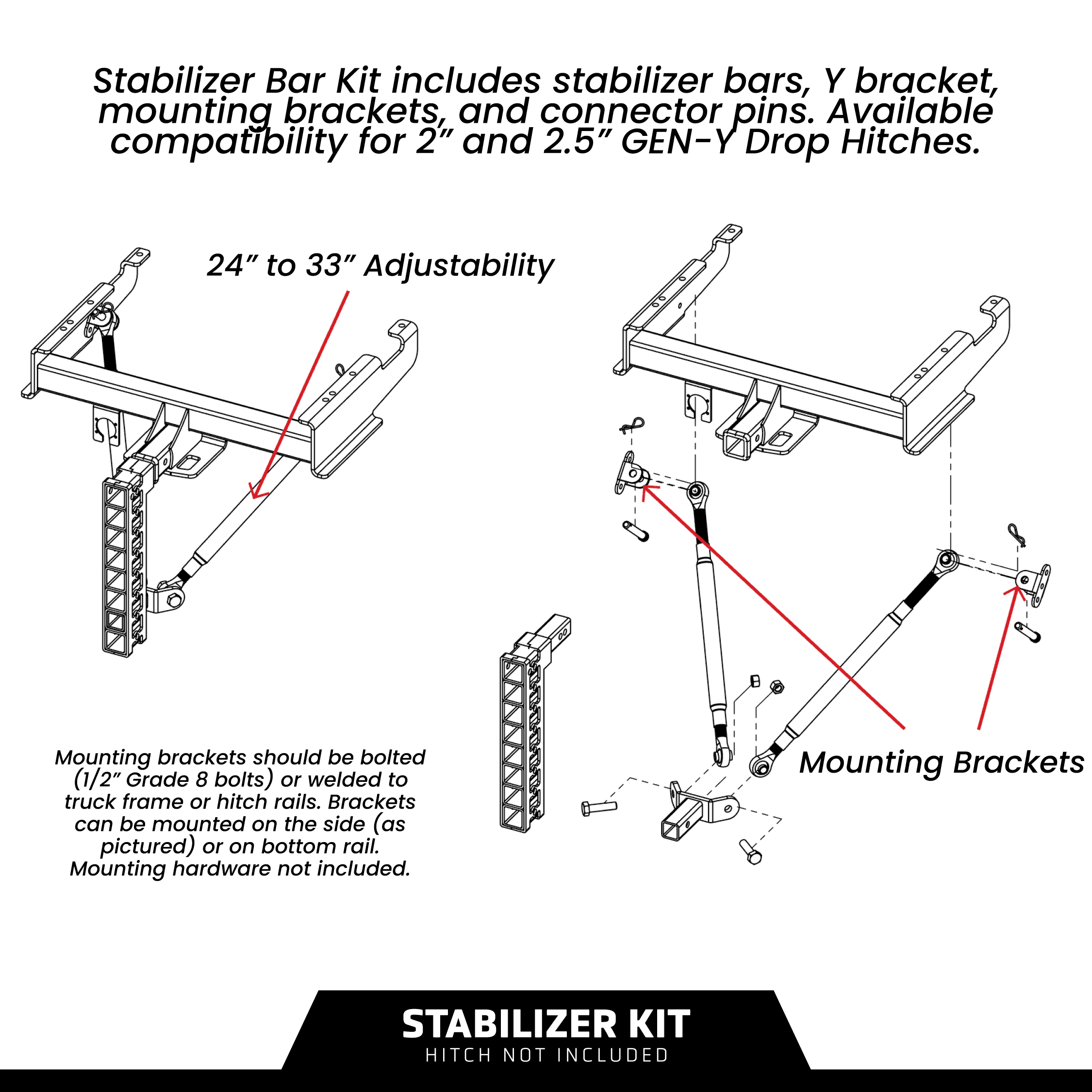 GEN-Y Hitch GH-0100 kit stabilizzatore acciaio 610-838 mm
