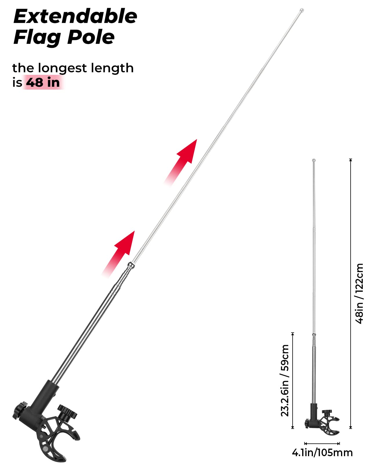 Kemimoto bandiera barca arancione con asta 30-122 cm